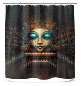 Close-up of Vintage Visions Shower Curtain fabric detailing.